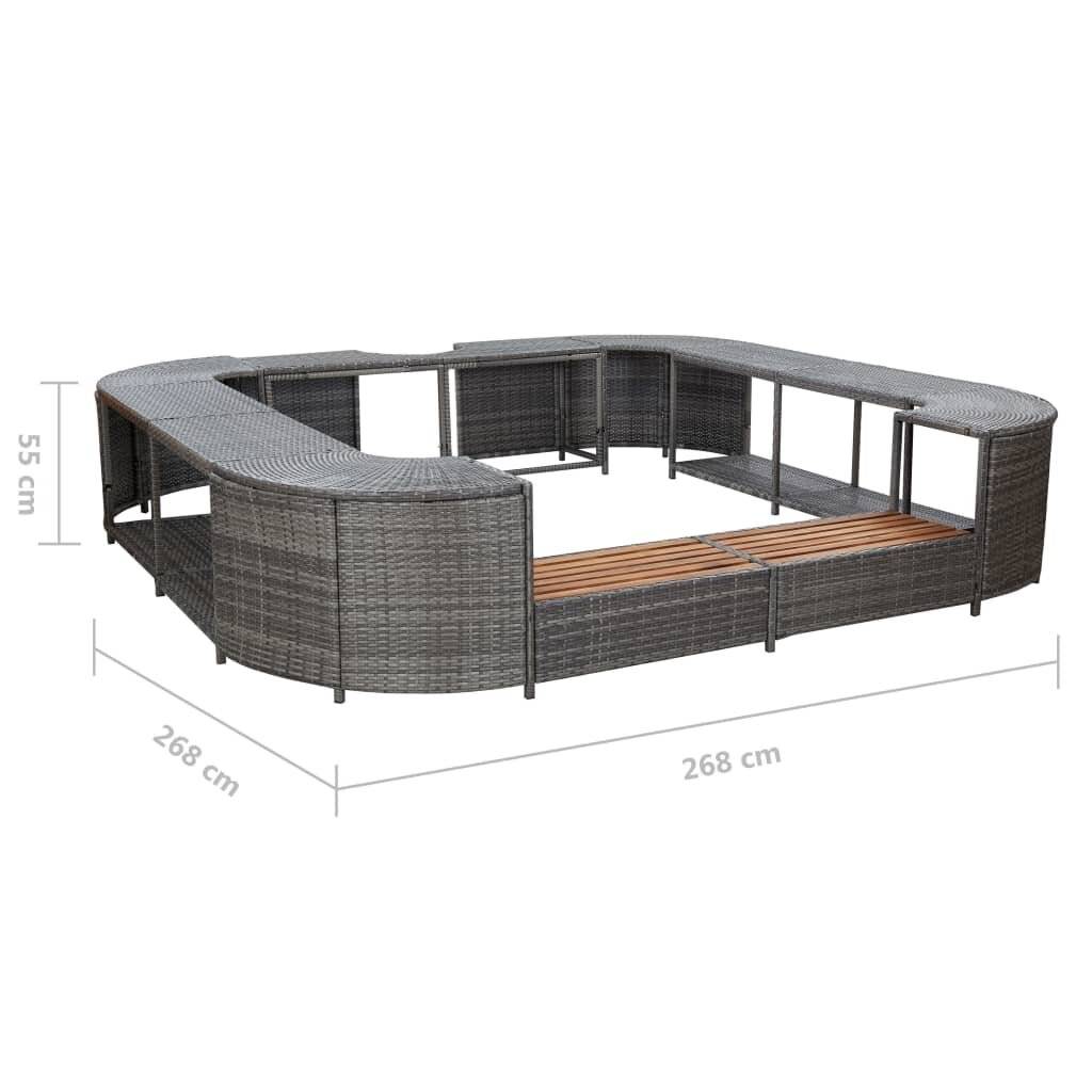 vidaXL Whirlpool-Umrandung Quadratisch Grau 268x268x55 cm Poly Rattan-5