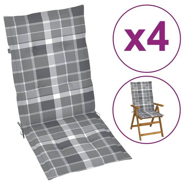 Gartenstuhlauflagen 4 Stk. Grau Karomuster 120x50x4 cm