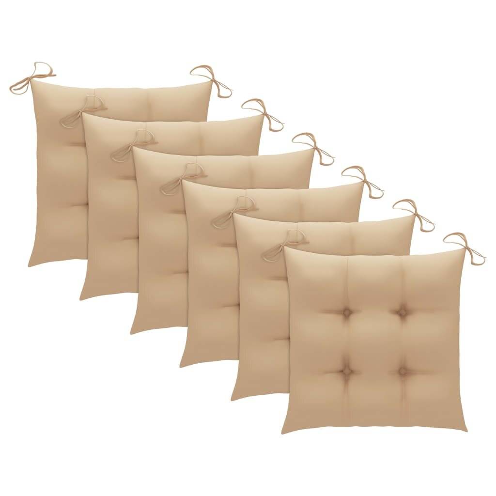 Gartenstühle mit Beige Kissen 6 Stk. Massivholz Teak-5