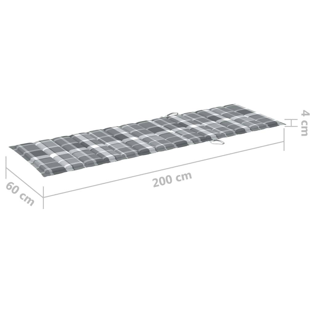 vidaXL Sonnenliegen-Auflage Grau Karomuster 200x60x3 cm Oxford-Gewebe-5