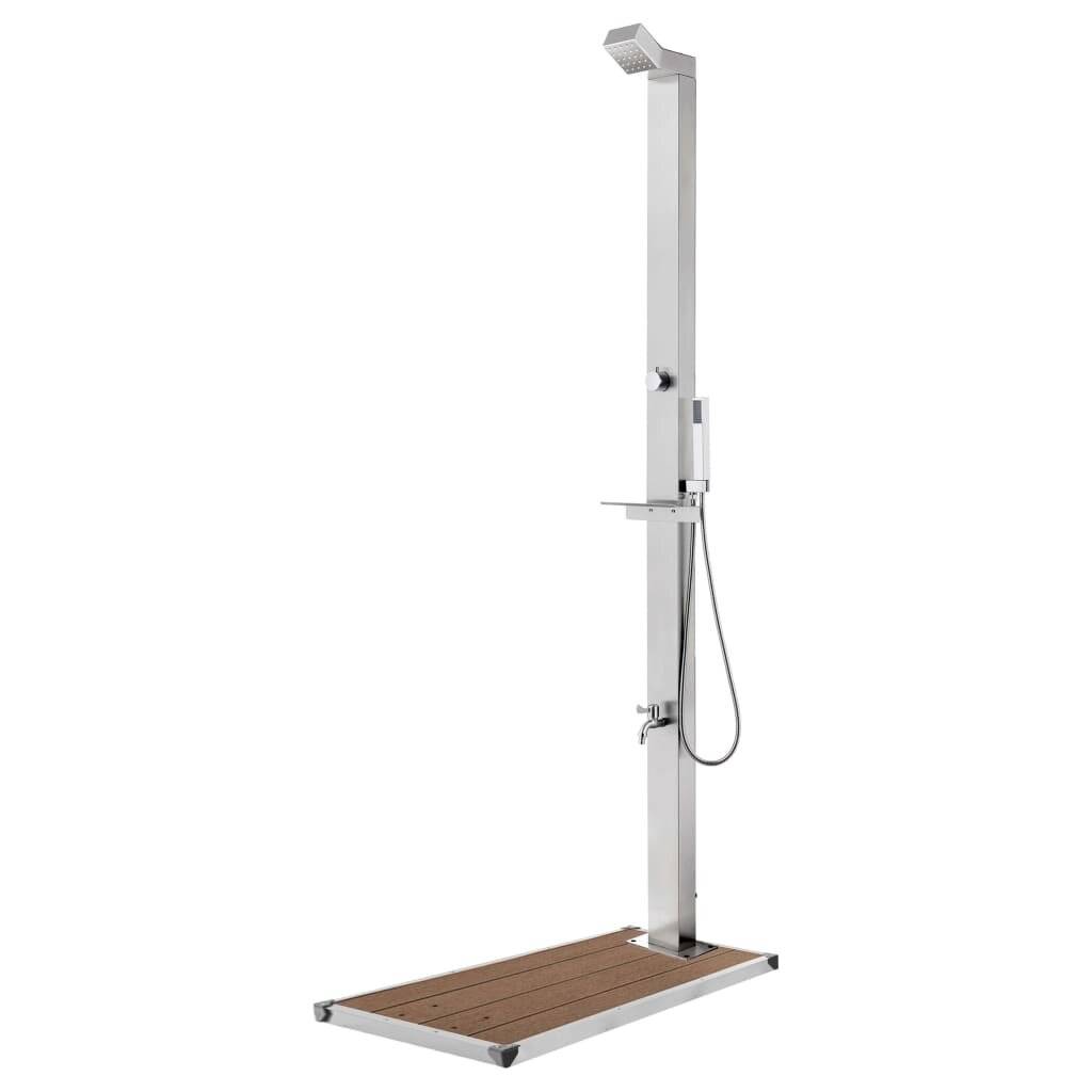 vidaXL Gartendusche mit Brauner Bodenplatte 225 cm Edelstahl-5