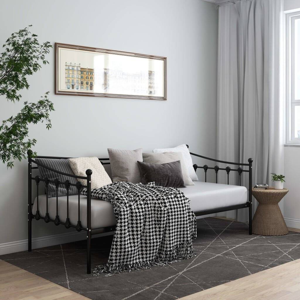 vidaXL Schlafsofa Bettgestell Schwarz Metall 90x200 cm-6