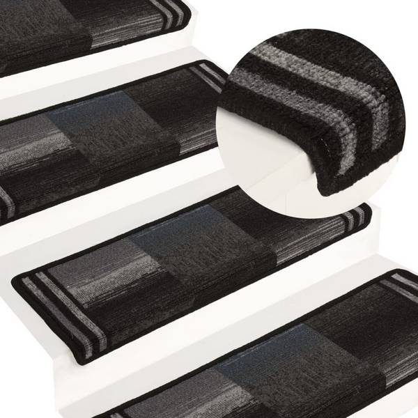 Treppenmatten Selbstklebend 15 Stk. 65x25 cm Schwarz und Grau