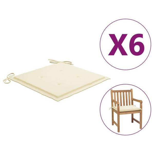 Gartenstuhl-Sitzkissen 6 Stk. Creme 50x50x4 cm Stoff