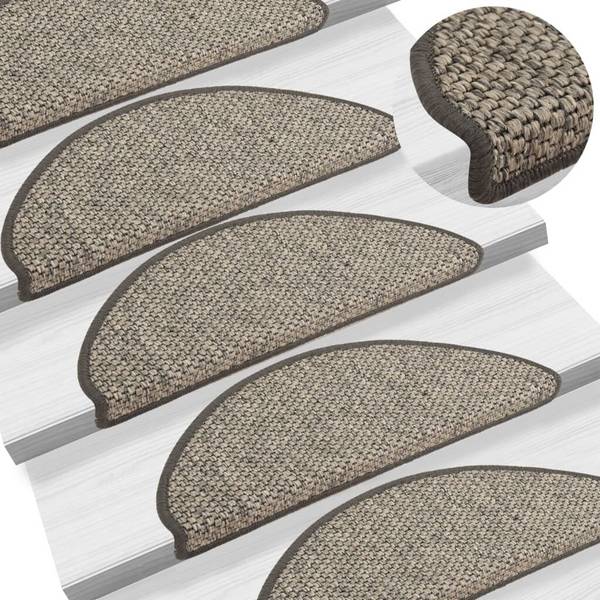 Treppenmatten Selbstklebend Sisal-Optik 15 Stk. 65x25cm Silbern