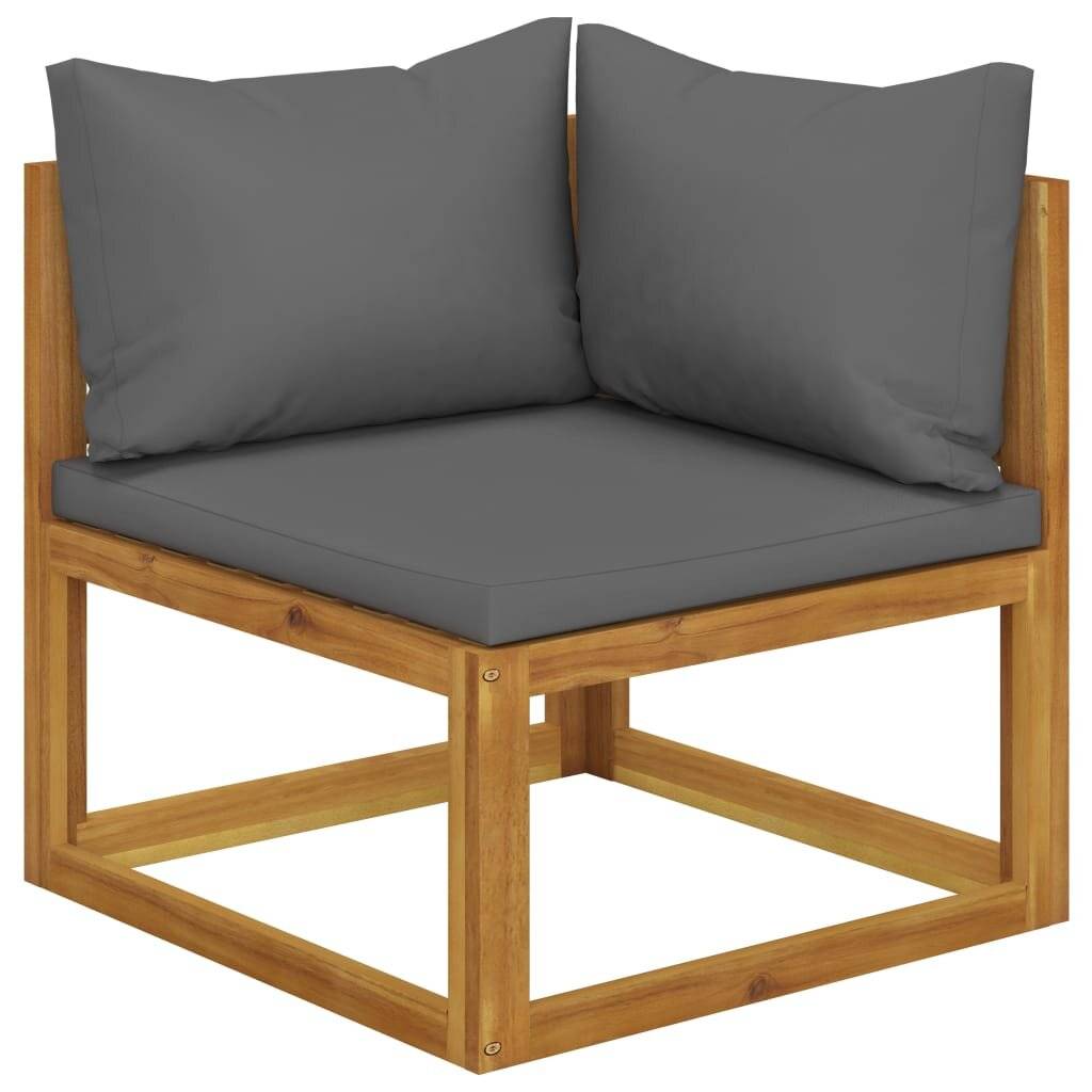 vidaXL Modular-Ecksofa mit Dunkelgrauen Kissen Akazie Massivholz-5