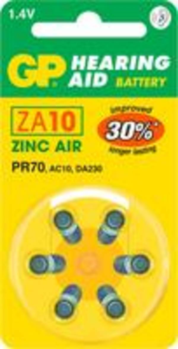 GP BATTERY - GP Batteries Hearing Aid ZA10, Einwegbatterie, PR70, Zink-Luft, 1,4 V, 6 Stück(e), 3,6 mm