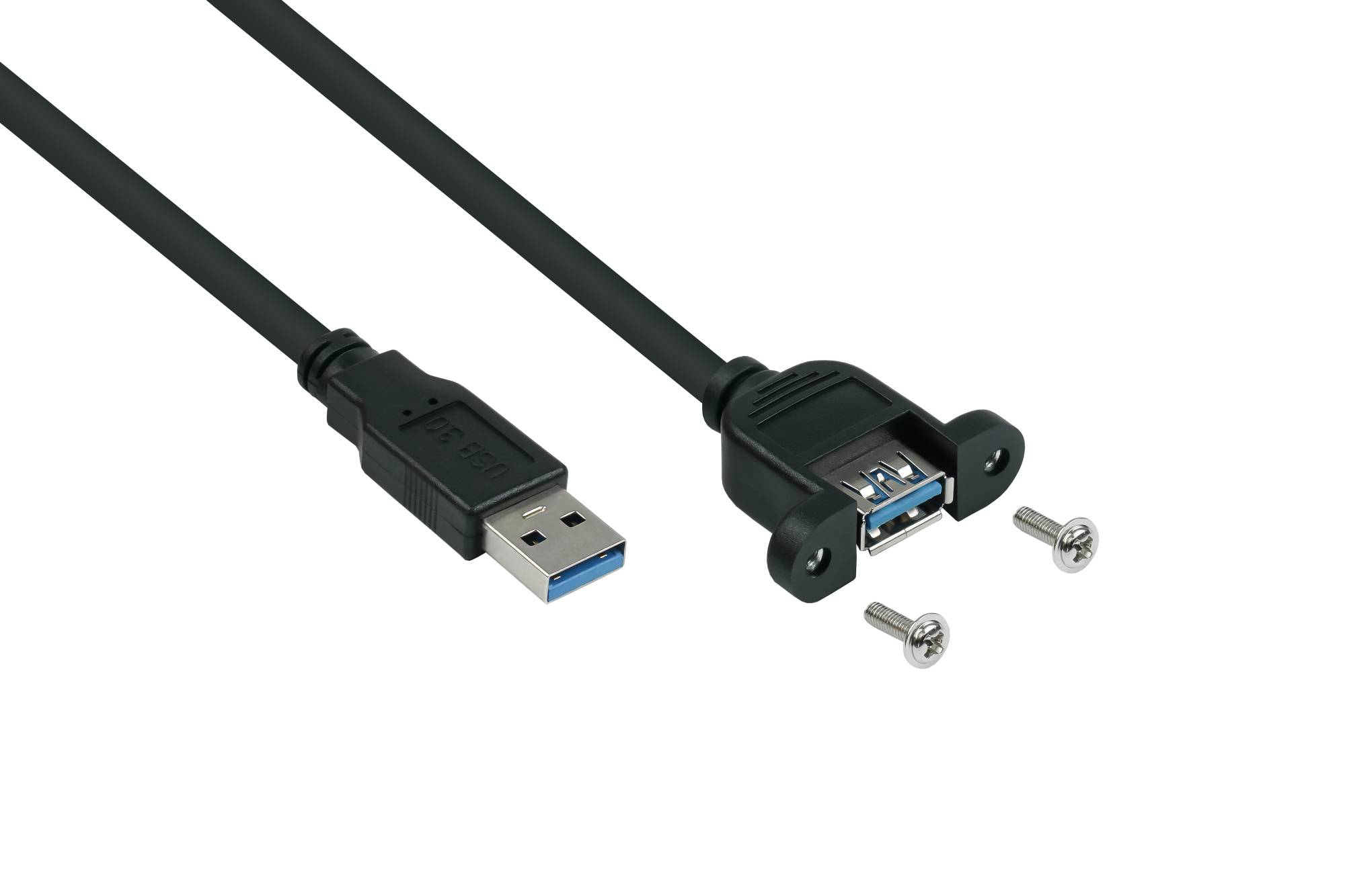 kabelmeister® Einbau-Verlängerungskabel USB 3.0 Stecker A an Einbaubuchse A, Premium, UL, KUPFER, schwarz, 2m-0