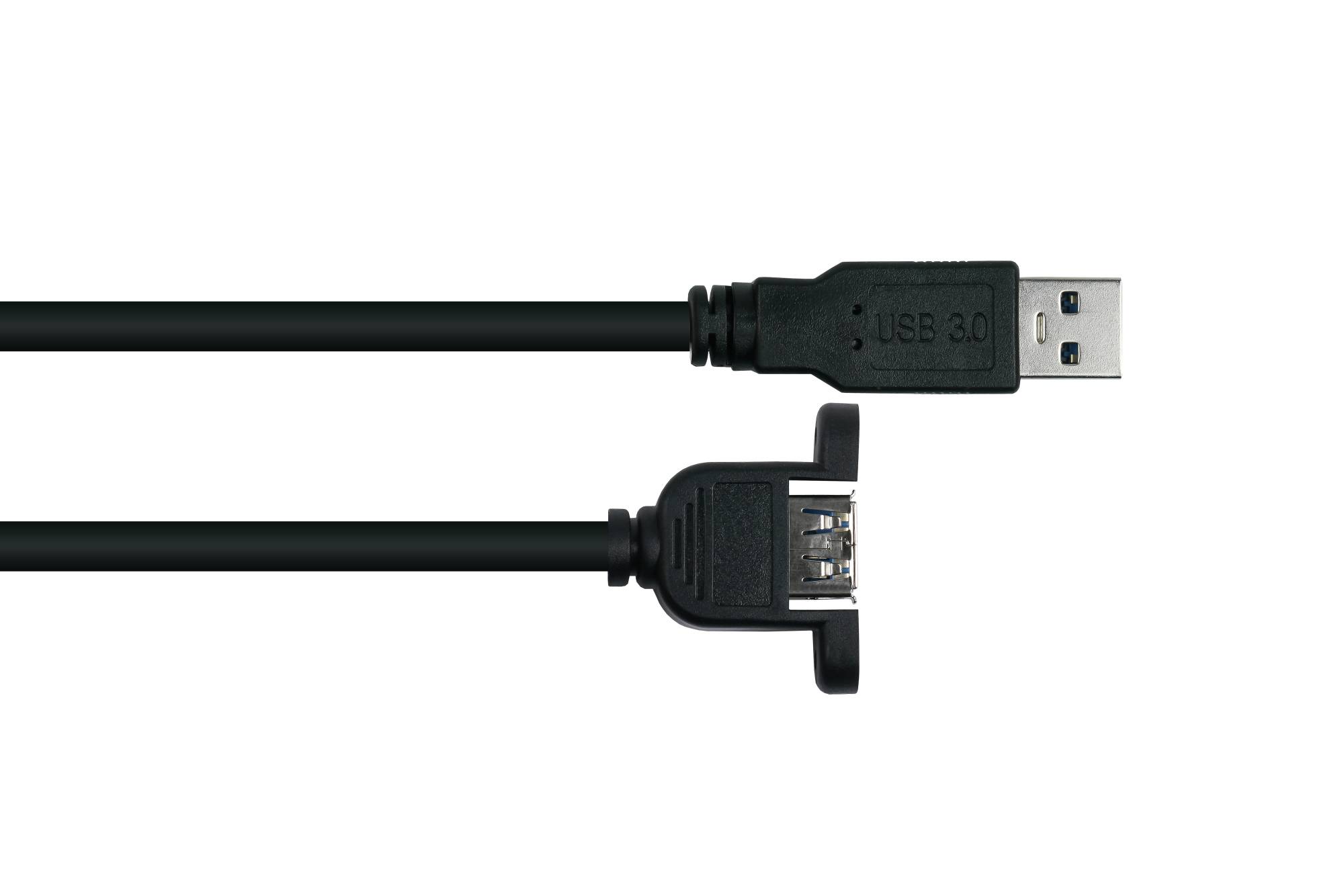 kabelmeister® Einbau-Verlängerungskabel USB 3.0 Stecker A an Einbaubuchse A, Premium, UL, KUPFER, schwarz, 2m-1