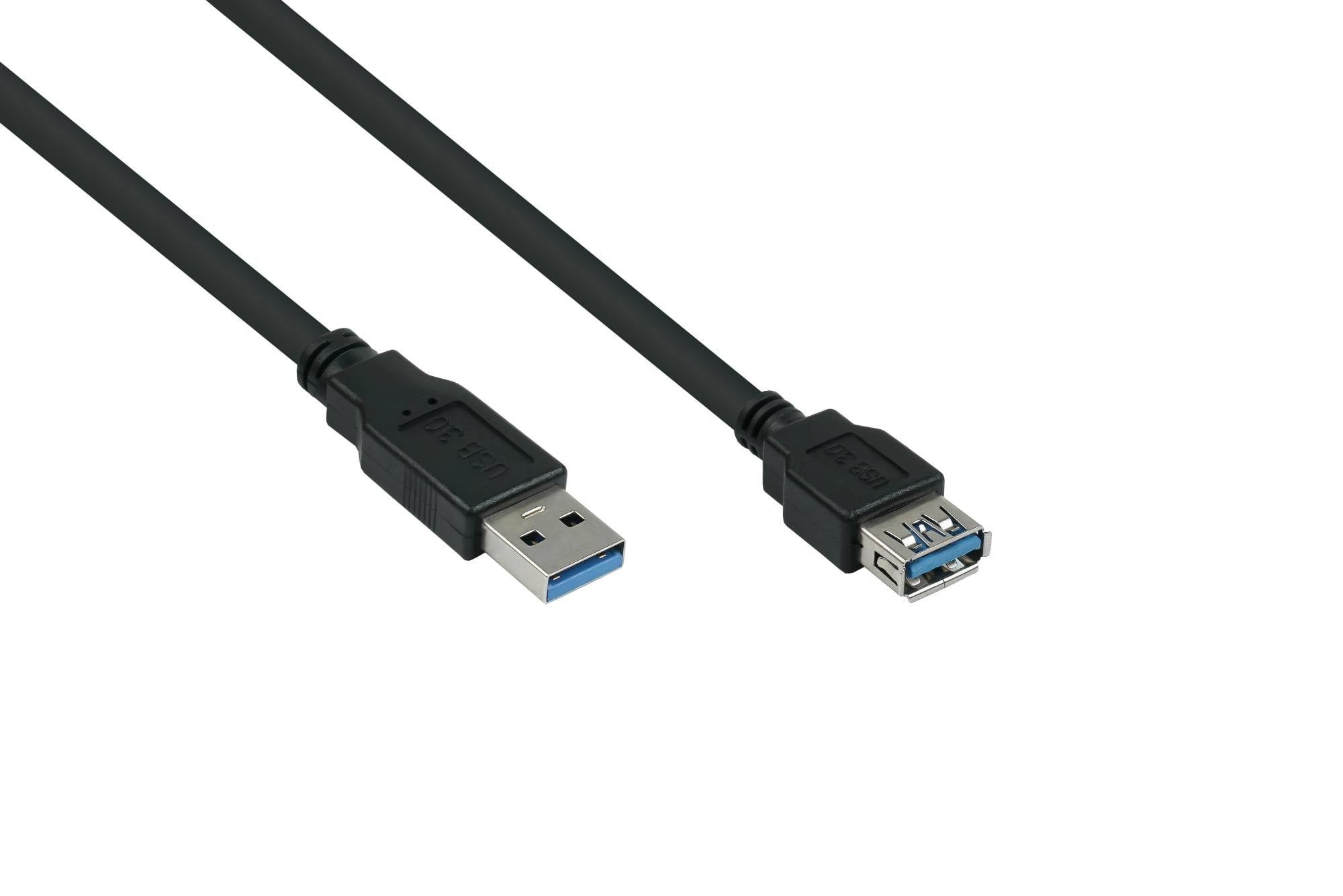 kabelmeister® Verlängerungskabel USB 3.0 Stecker A an Buchse A, Premium, UL, KUPFER, schwarz, 0,5m