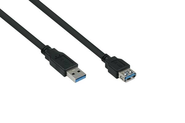 kabelmeister® Verlängerungskabel USB 3.0 Stecker A an Buchse A, Premium, UL, KUPFER, schwarz, 5m