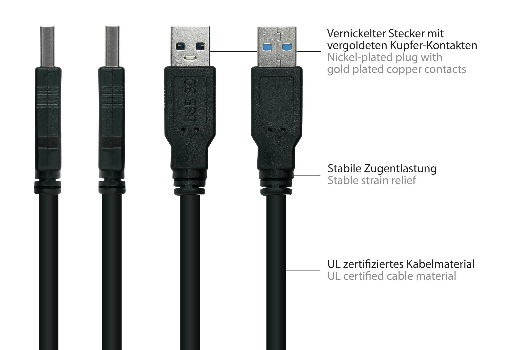 kabelmeister® Verlängerungskabel USB 3.0 Stecker A an Buchse A, Premium, UL, KUPFER, schwarz, 5m-2