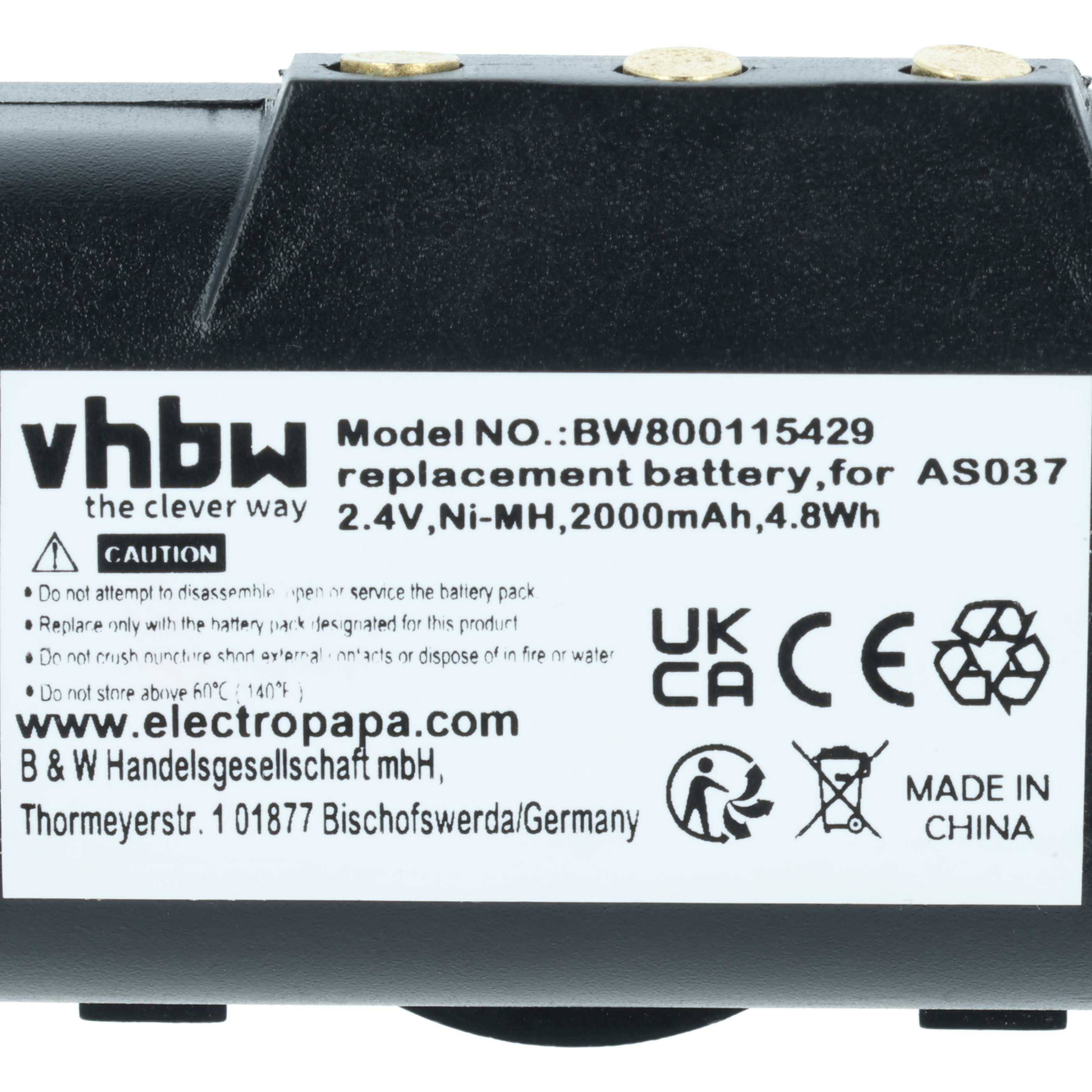vhbw 2x Akku Ersatz für IMET WBH04.965 | AS037 für Industrie-Funkfernsteuerung Fernbedienung (2000 mAh, 2,4 V, NiMH) --3