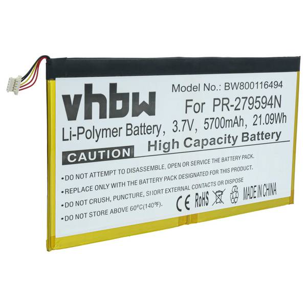 vhbw Akku kompatibel mit Acer Iconia TAB 10 A3-A50 | TAB 10 A3-A40-N68R Tablet Pad (5700 mAh, 3,7 V, Li-Polymer) mit