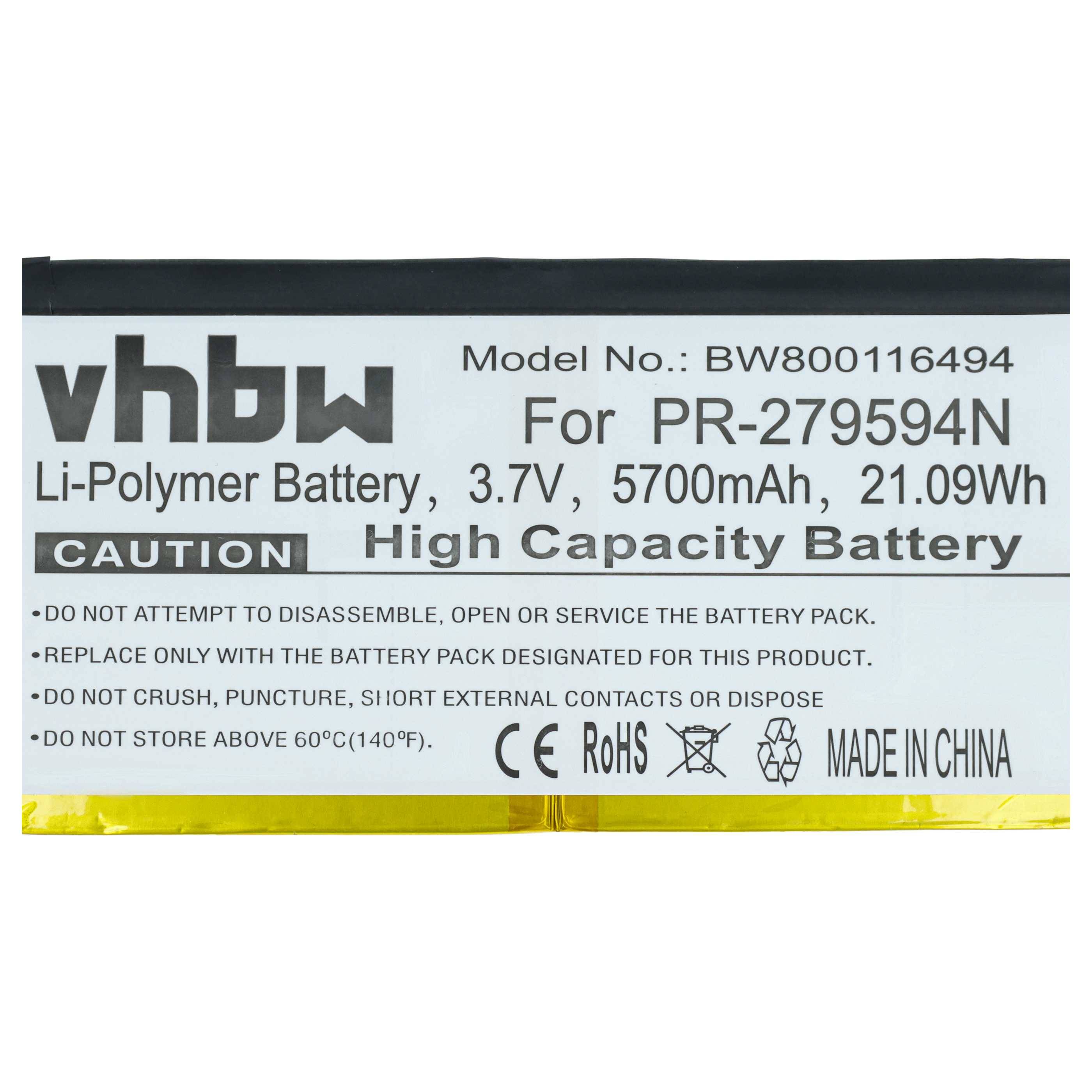 vhbw Akku kompatibel mit Acer Iconia TAB 10 A3-A50 | TAB 10 A3-A40-N68R Tablet Pad (5700 mAh, 3,7 V, Li-Polymer) mit-3