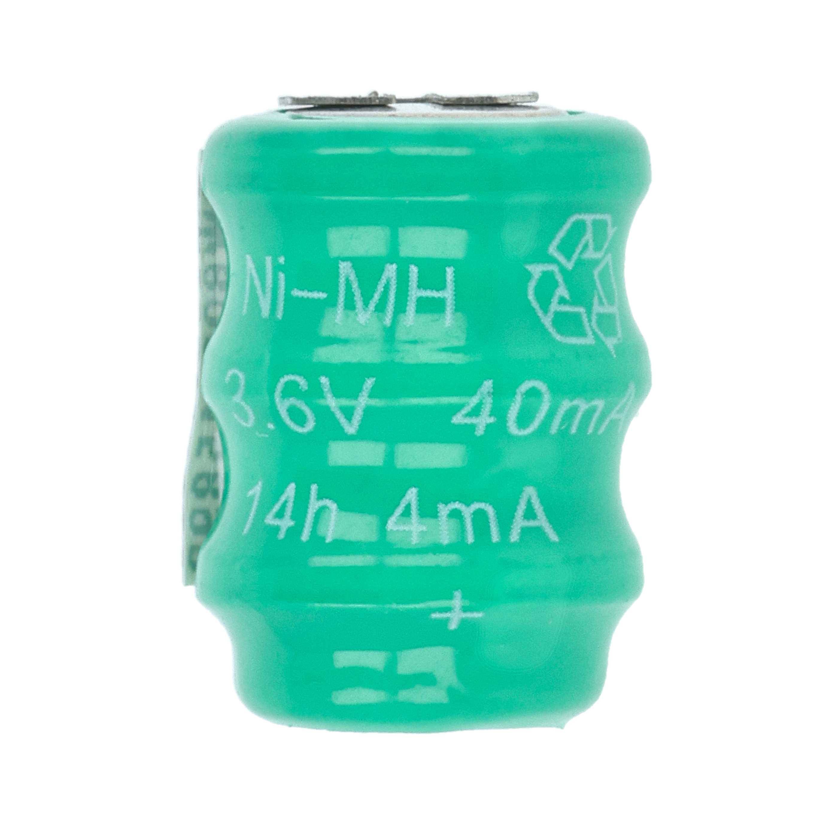 vhbw Knopfzellen Akku Typ V40H (NiMH, 40mAh, 3.6V) | Säule mit 3 Zellen, 2 Pins Printanschluss, wiederaufladbar-3