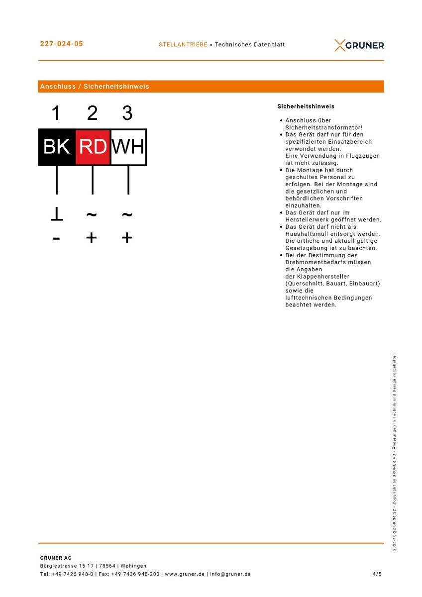 Gruner Stellantrieb Typ 227-024-05 ( 24V - 5 Nm - Ansteuerung 2/3 Punkt)-4