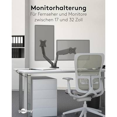 Goobay 58531 Dual Monitorhalterung mit Gasdruckfeder 43 cm (17") - 81 cm (32") Tischklemme Monitorarm schwenkbar 9 kg-5