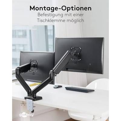 Goobay 58531 Dual Monitorhalterung mit Gasdruckfeder 43 cm (17") - 81 cm (32") Tischklemme Monitorarm schwenkbar 9 kg-6