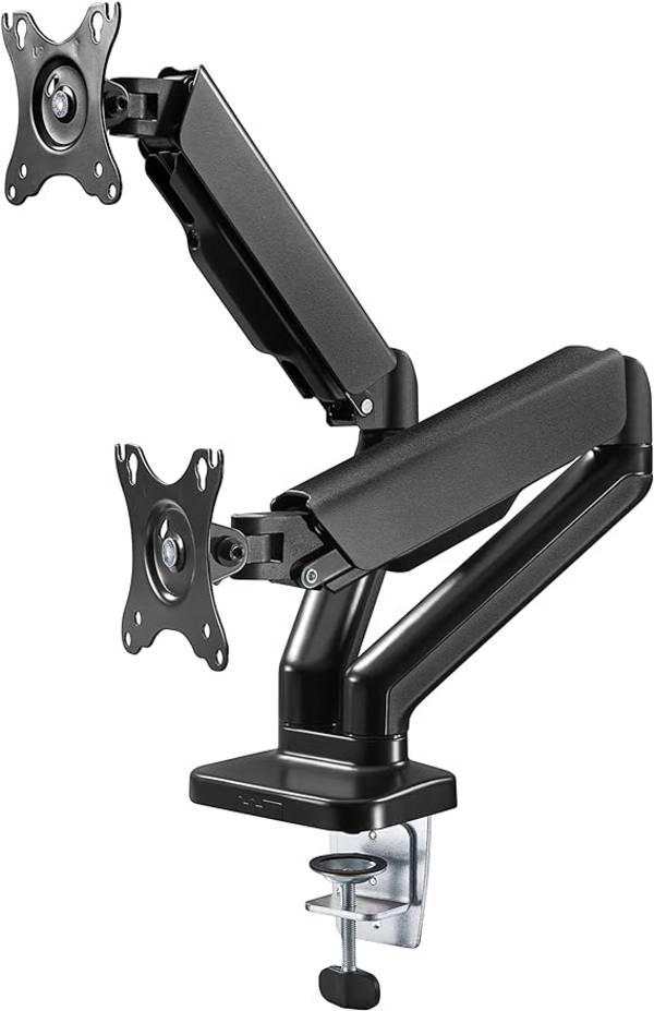 Goobay 58531 Dual Monitorhalterung mit Gasdruckfeder 43 cm (17") - 81 cm (32") Tischklemme Monitorarm schwenkbar 9 kg