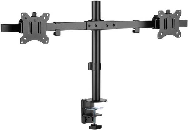 Goobay 59394 Doppel-Monitorhalterung FIX 43 cm (17") - 81 cm (32") Tischklemme Monitorarm feste Stange rotierbar 9 kg