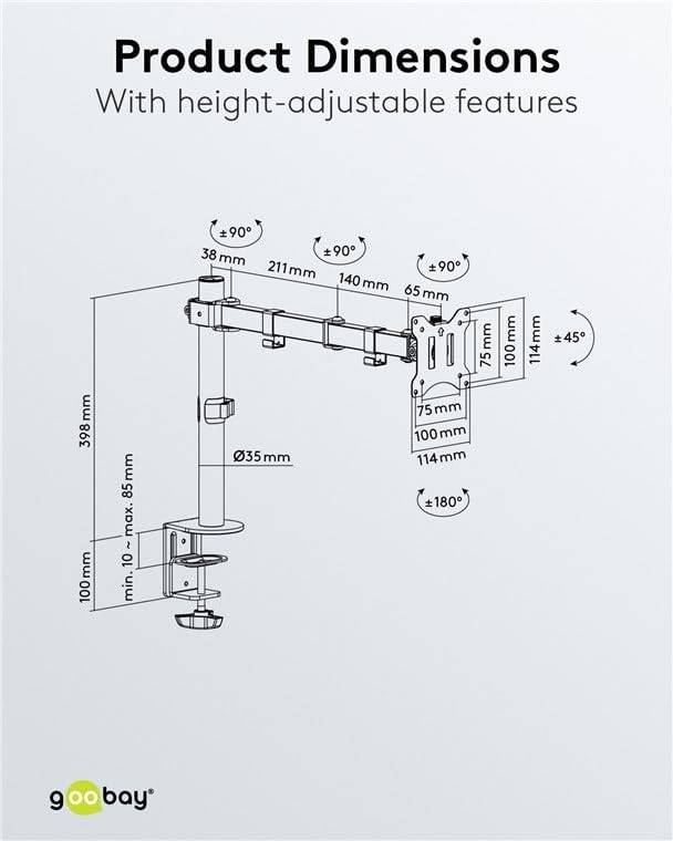 Goobay 58528 Monitorhalterung Single FLEX zur Tischmontage 43 cm (17") - 81 cm (32") Monitorarm rotier- & schwenkbar 8kg-2