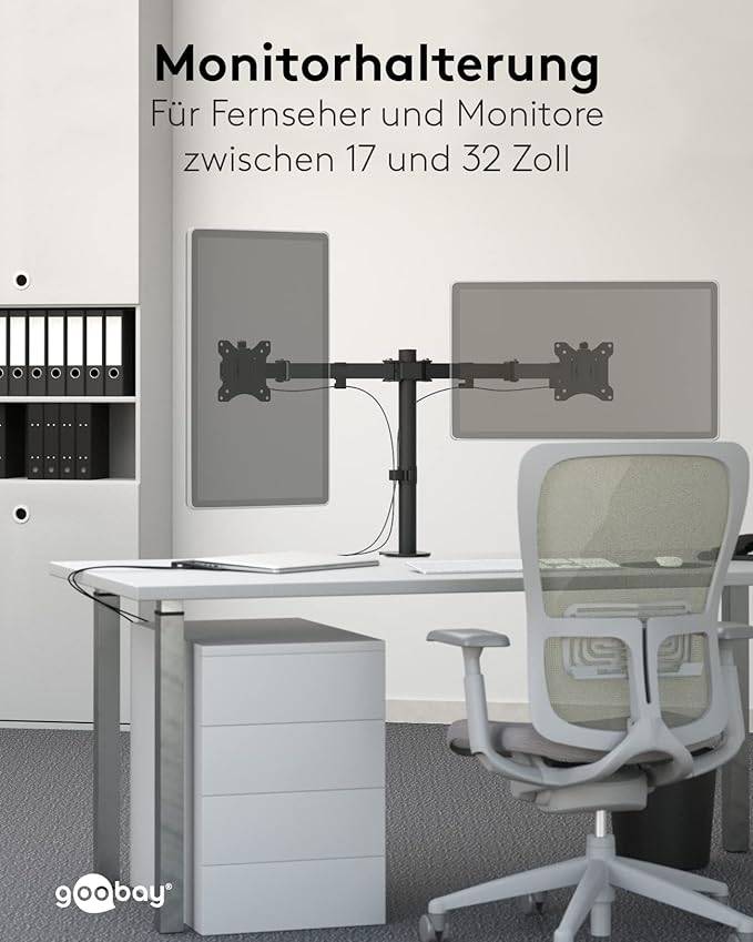 Goobay 58529 Monitorhalterung 2 Monitore 43 cm (17") - 81 cm (32") Tischklemme Monitorarm rotier- & schwenkbar 8 kg-5