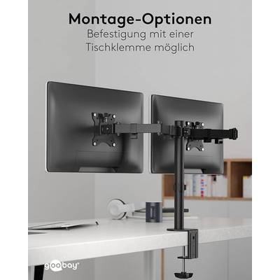 Goobay 58529 Monitorhalterung 2 Monitore 43 cm (17") - 81 cm (32") Tischklemme Monitorarm rotier- & schwenkbar 8 kg-6