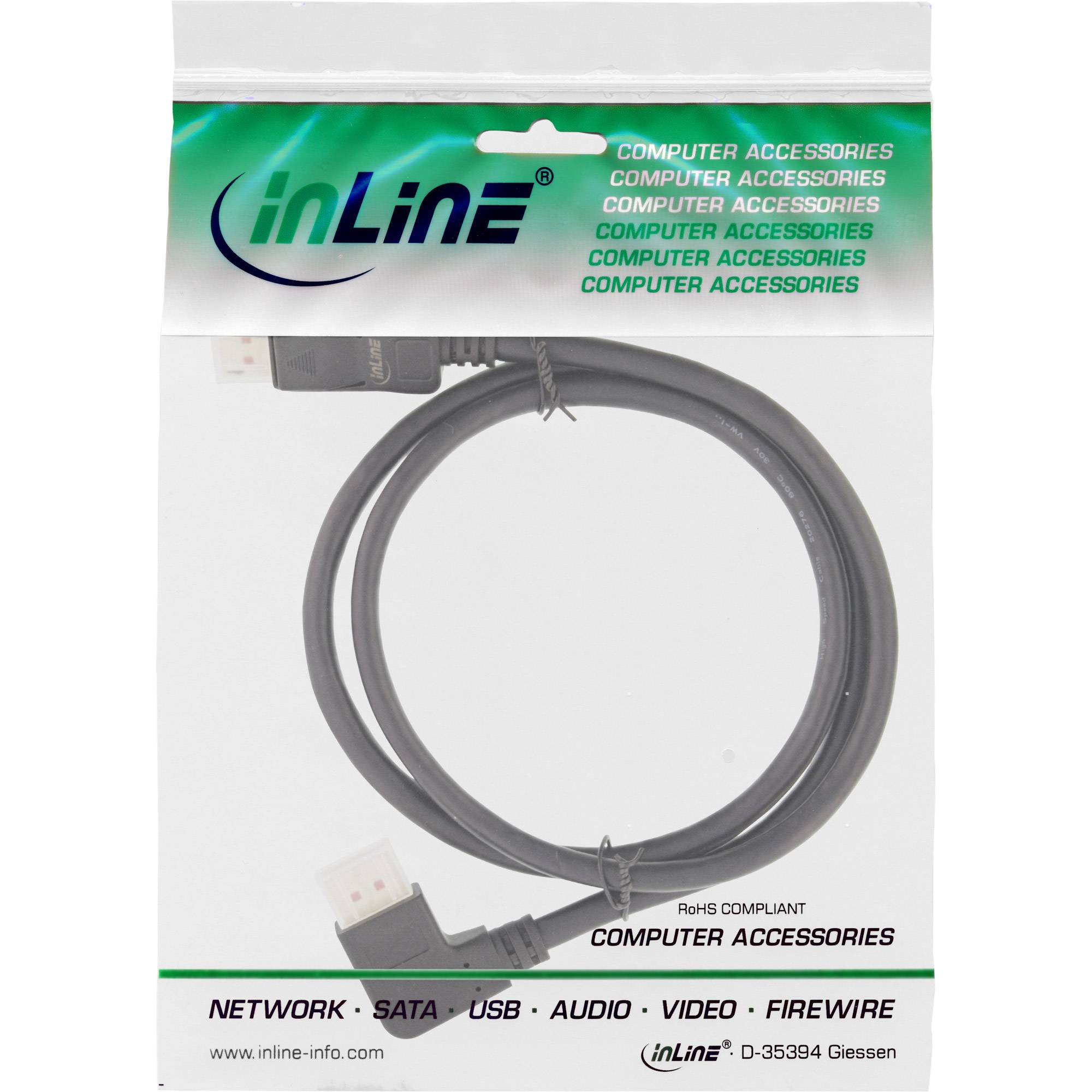 InLine® DisplayPort 1.4 Kabel, 8K4K, links gewinkelt, schwarz/gold, 2m-1