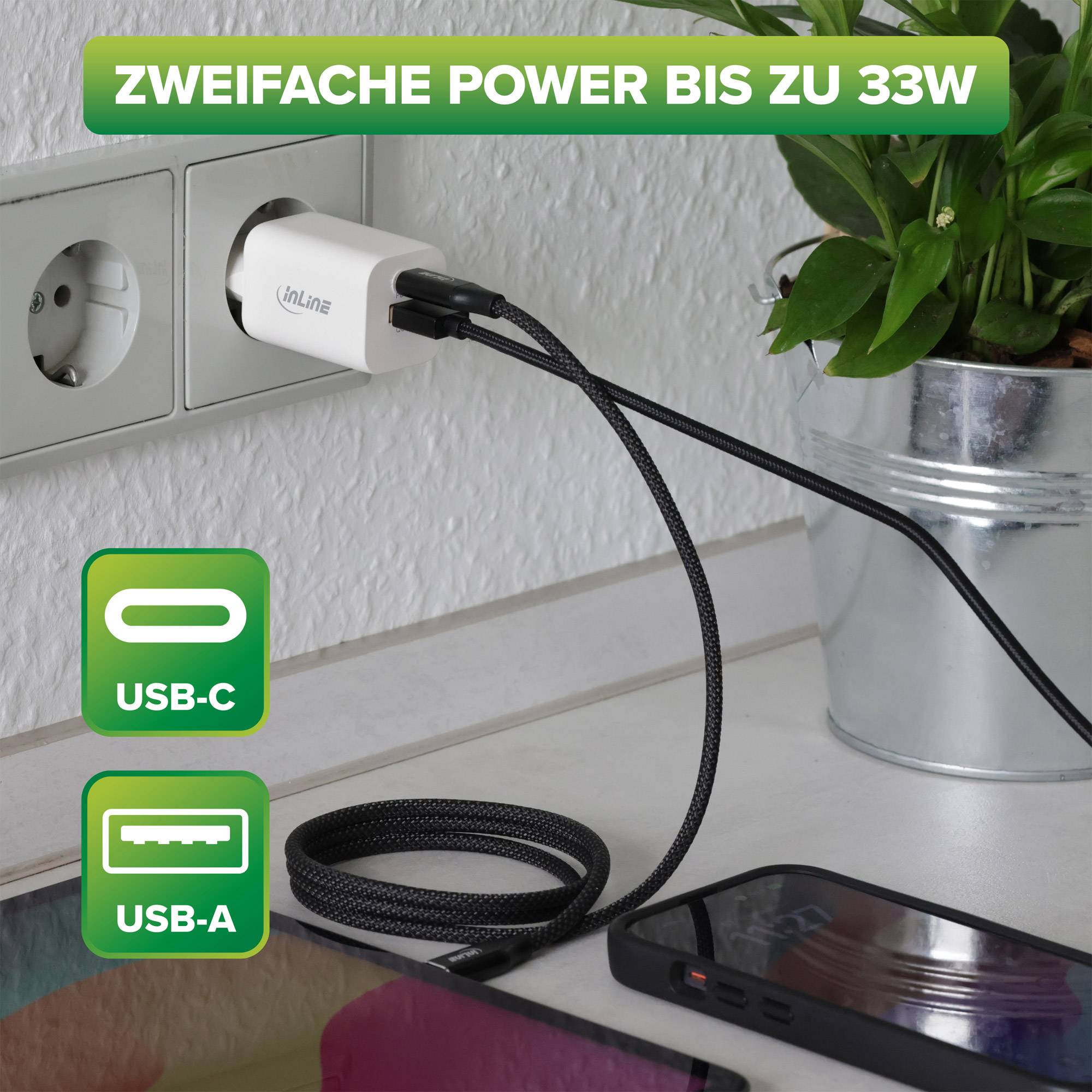 InLine® Power Delivery + Quick Charge USB Netzteil, 33W, USB-A + USB-C, schwarz-2