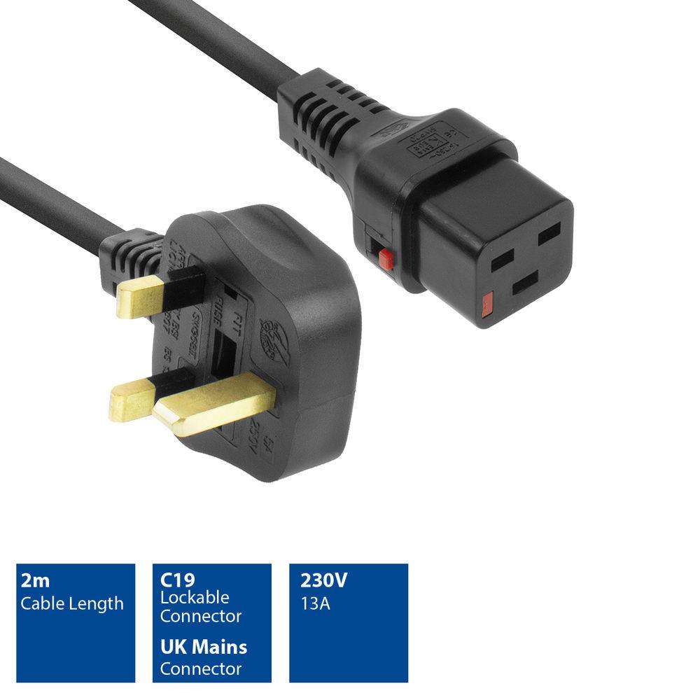 ACT AK5061 Netzkabel UK-Stecker | C19 IEC Lock | Schwarz | 2 Meter-1