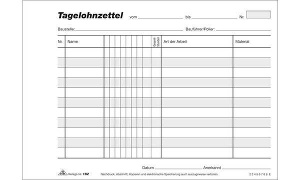 RNK Tagelohnblock 182 DIN A5 quer SD 3x40Bl.-2