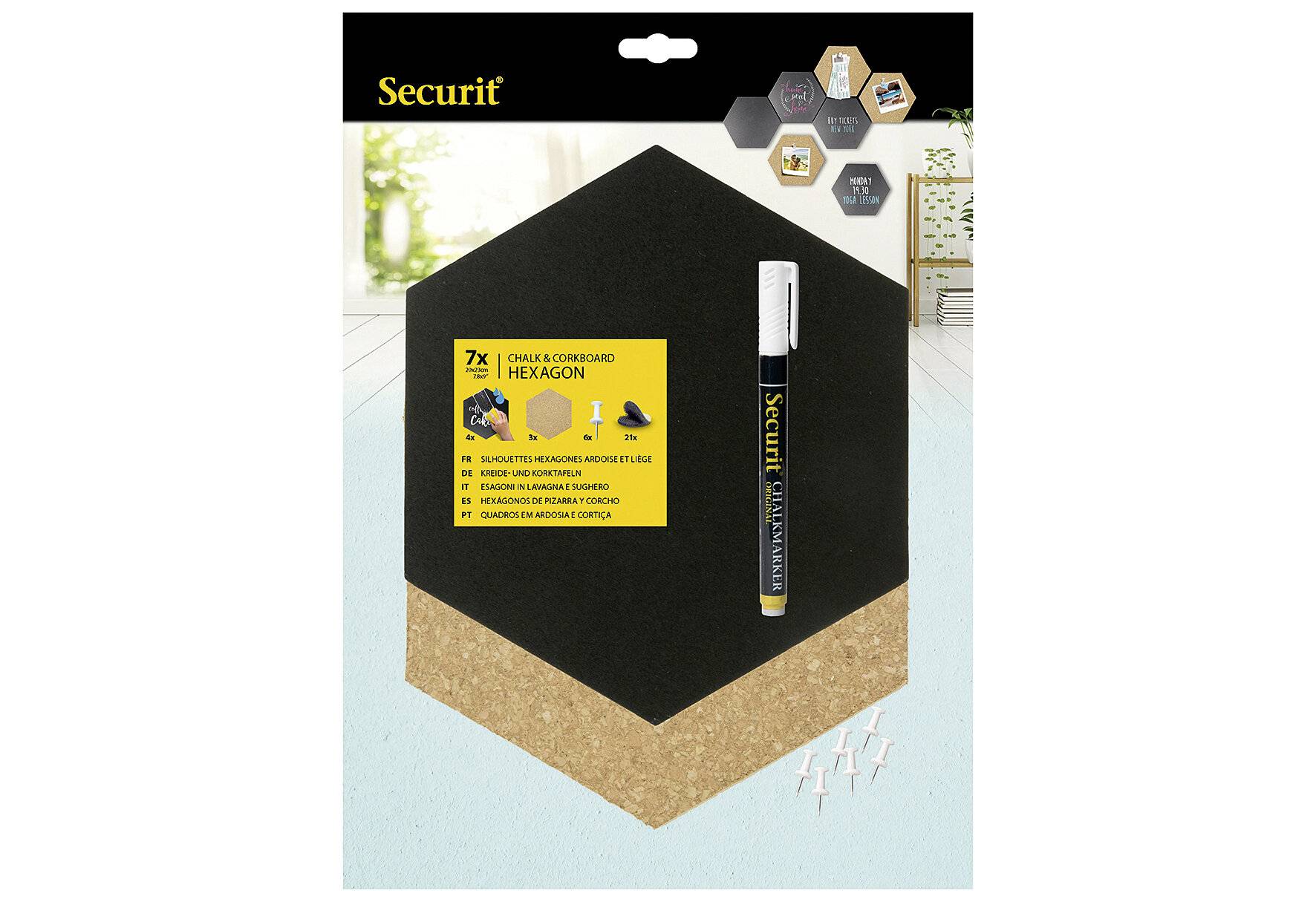 Securit Kreide- & Korktafel SILHOUETTE "Hexagon" (70020274)-1