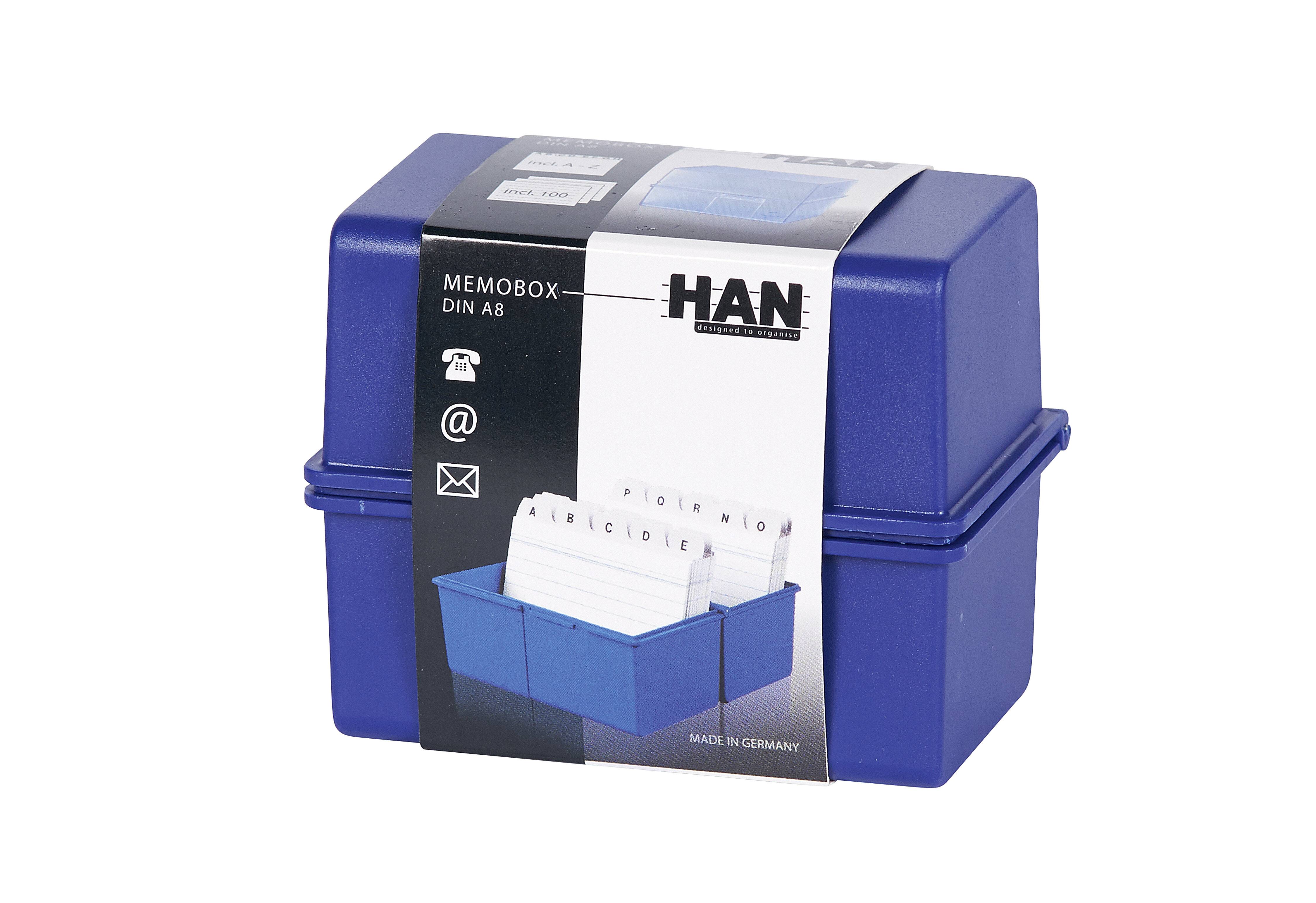 HAN SIGNAL 978-14 Karteibox Blau DIN A8 quer Stahlscharnier, Deckel als zusätzlicher Trog nutzbar-1
