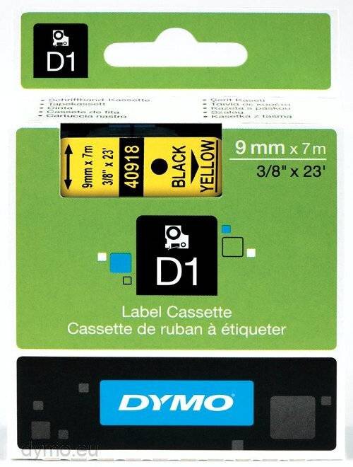 Newell Brands D1 Schriftband 9mm/7m schwarz auf gelb 40918 7 m, 9 mm
