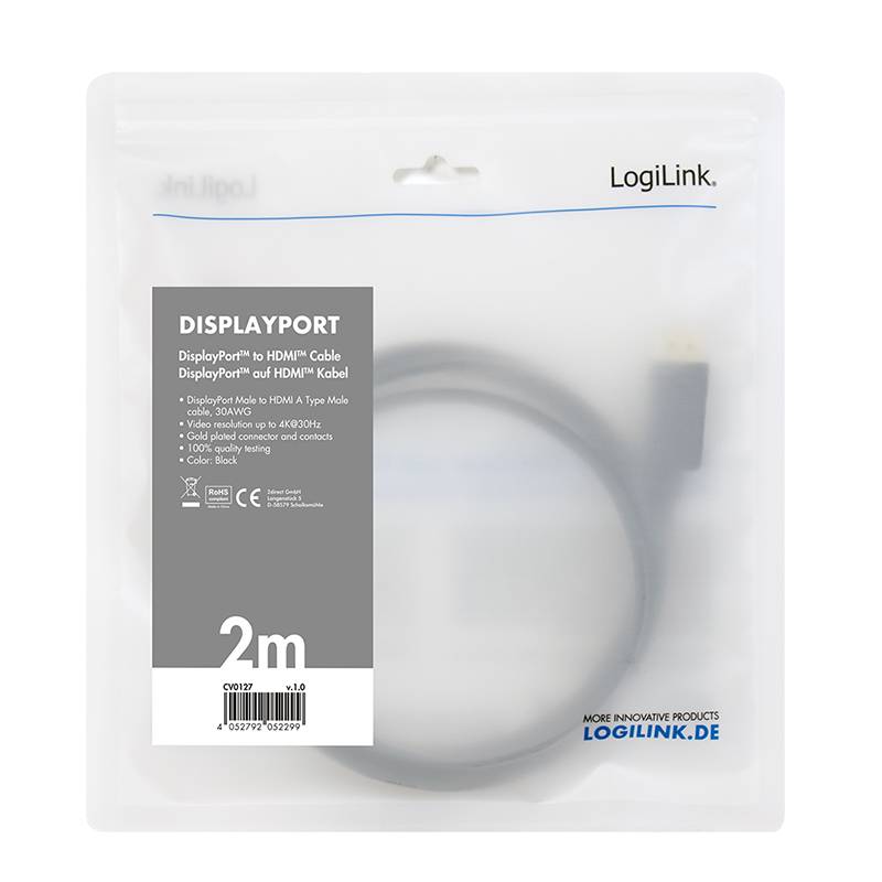 LogiLink - Videokabel - DisplayPort / HDMI - DisplayPort (M) bis HDMI (M) - 2 m - Schwarz - 4K Unterstützung-3