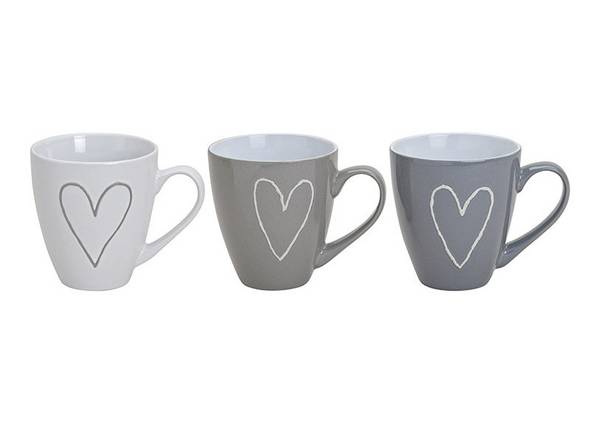 Jumbo-Becher Herz aus Keramik, 3-fach sortiert, 11 cm, 400 ml