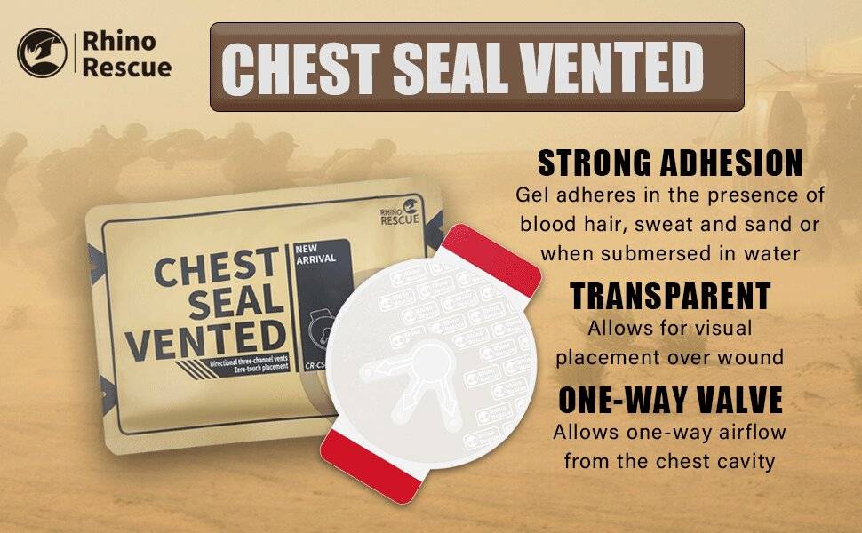 RHINO RESCUE Vent Chest Seal, Thoraxpflaster, First Aid Kit Sterile Pack 1 Stück-5