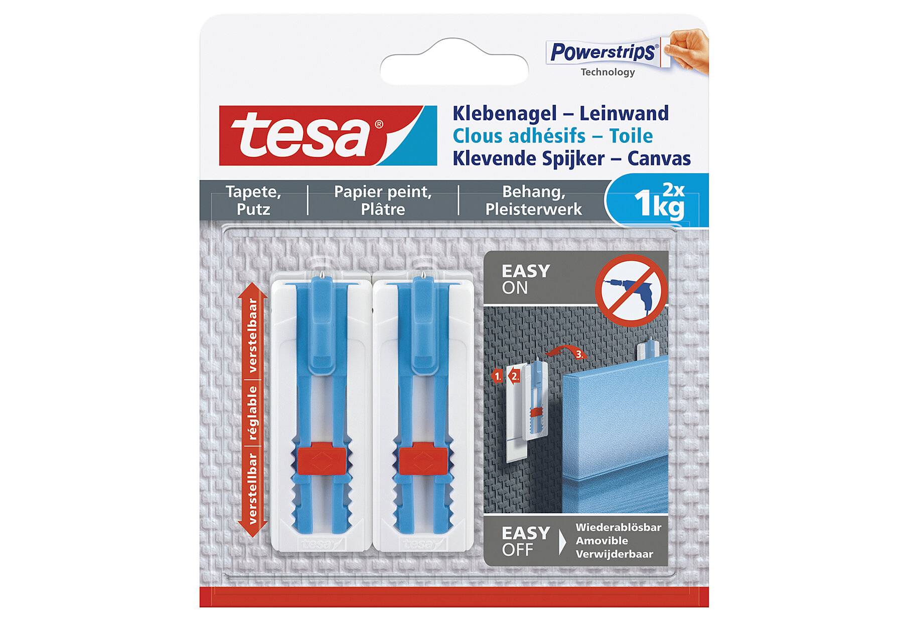 TESA Klebenagel Leinwand verstellbar Tapete & Putz max.1kg 2Stück-1