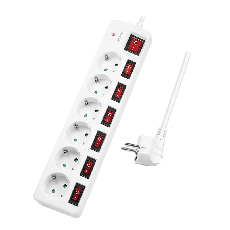 LogiLink Steckdosenleiste - Wechselstrom 250 V - 3680 Watt - Ausgangsanschlüsse: 6 (6 x Leistungs-CEE 7/3)-5