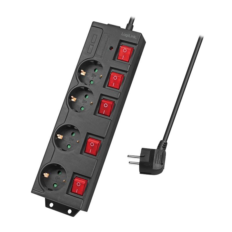 LogiLink - Steckdosenleiste - Wechselstrom 250 V - 3680 Watt - Ausgangsanschlüsse: 4 (4 x CEE 7/3)-4