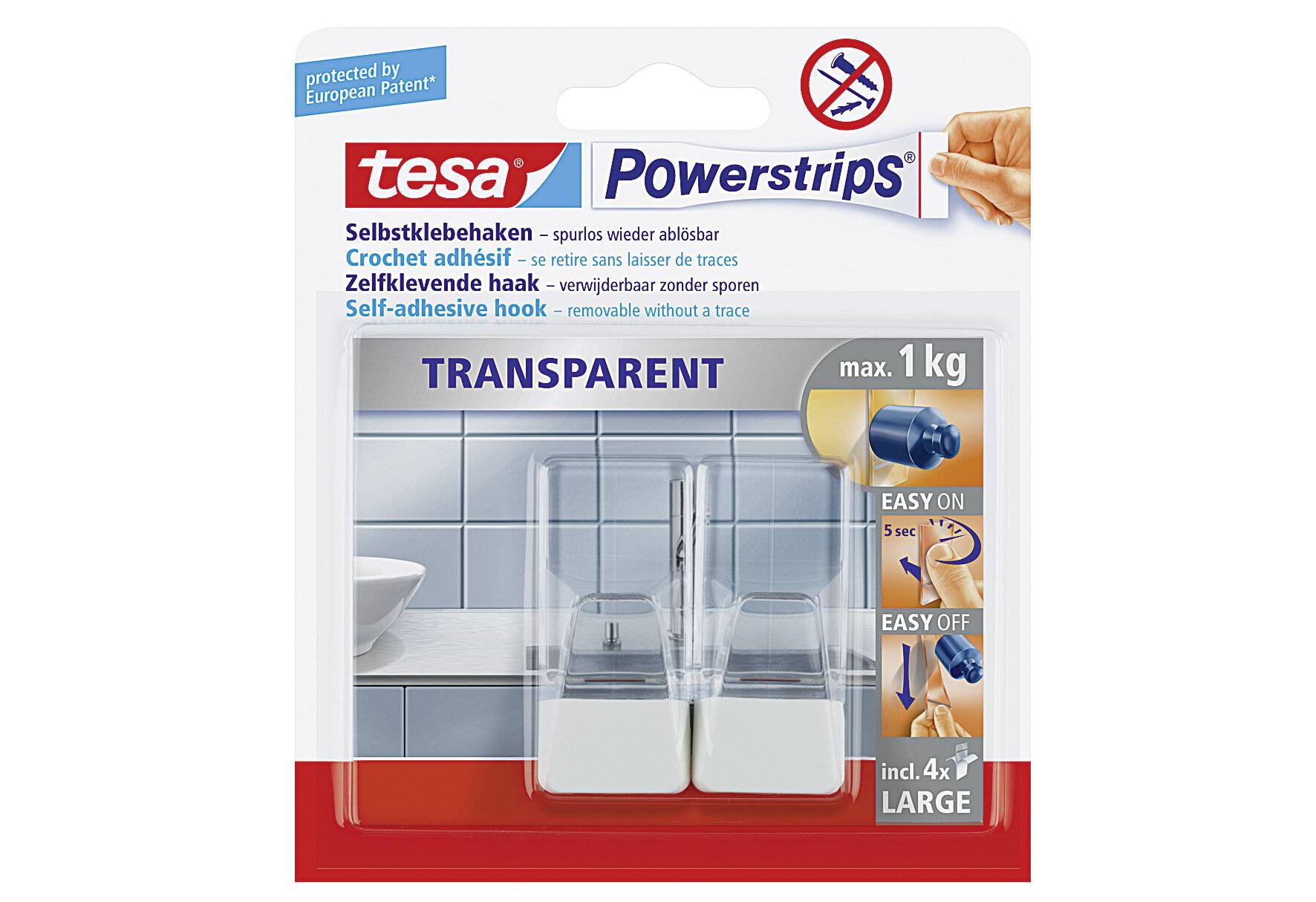 tesa Powerstrips Haken LARGE Transparent, transparent / weiß (8758811)-1
