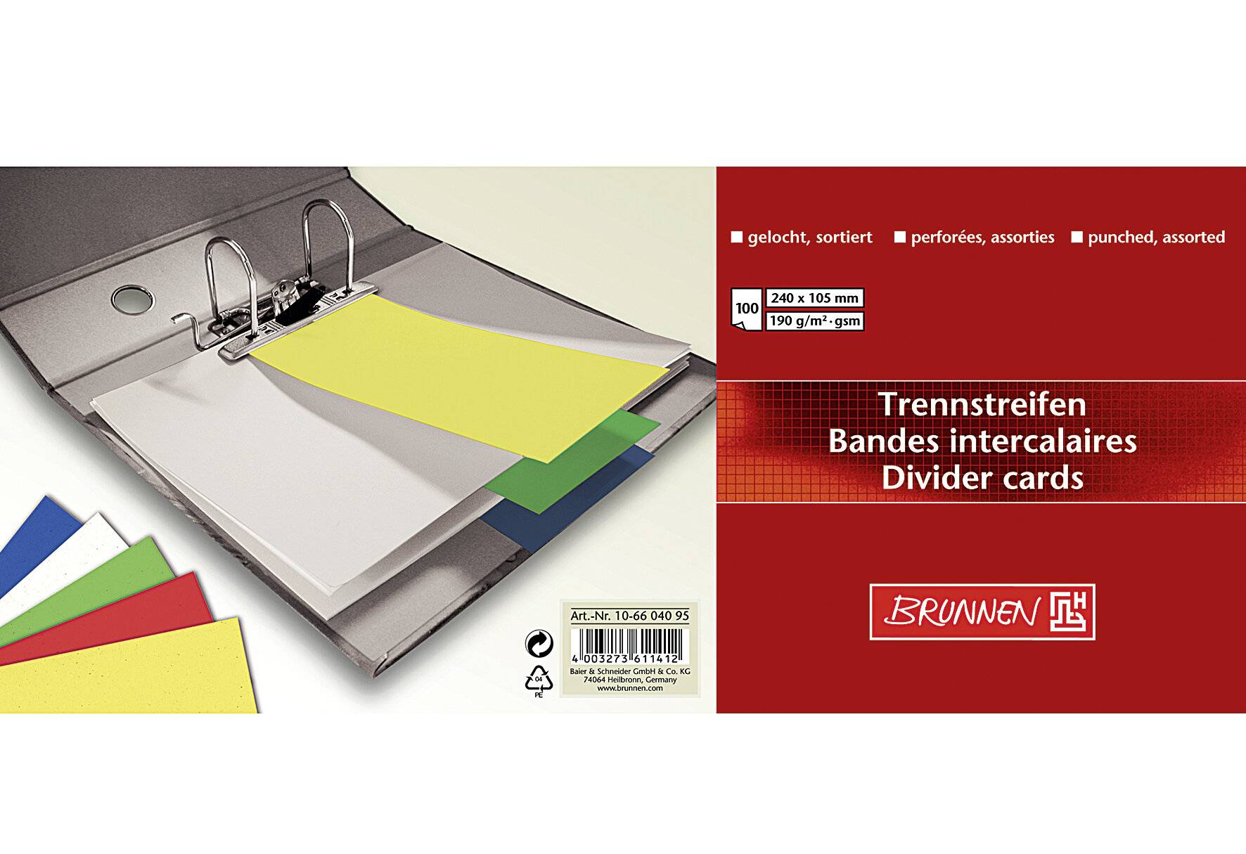Brunnen 106604095 Trennstreifen (10,5 x 24 cm quer, aus Karton, gelocht, 100-0