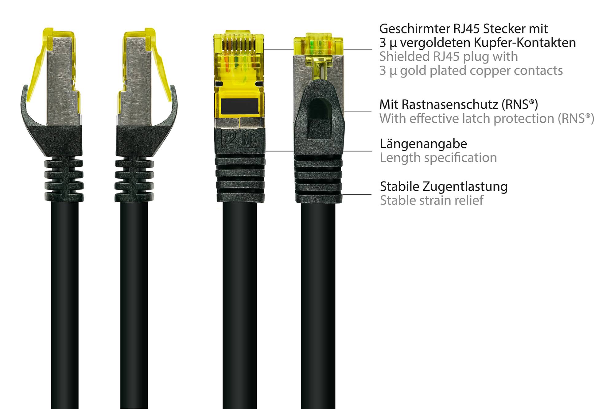 Good Connections® RJ45 Patchkabel mit Cat. 7 Rohkabel und Rastnasenschutz (RNS®), S/FTP, PiMF, 500MHz, schwarz, 60m-1
