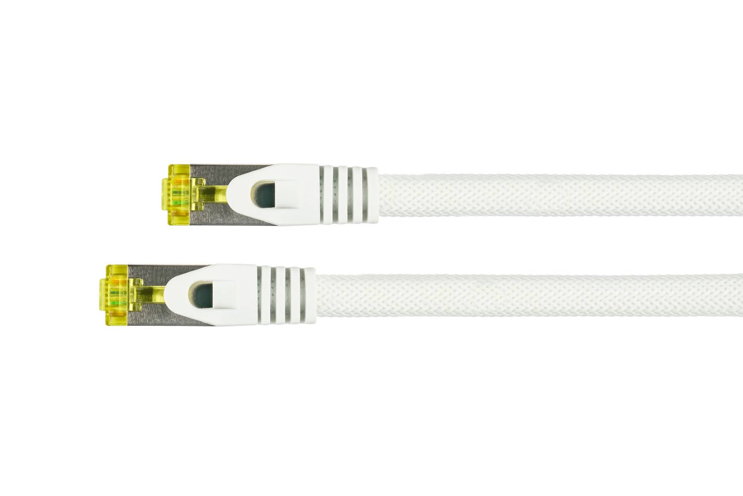 kabelmeister® RJ45 Patchkabel mit Cat. 7 Rohkabel, Nylongeflecht, S/FTP, PiMF, halogenfrei, 500MHz, OFC, weiß, 1,5m-0