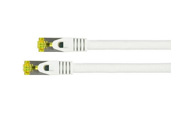kabelmeister® RJ45 Patchkabel mit Cat. 7 Rohkabel, Nylongeflecht, S/FTP, PiMF, halogenfrei, 500MHz, OFC, weiß, 5m