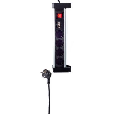 Tischsteckdosenleiste 4-fach Steckdose USB Ladefunktion Schutzkontakt Aluminium 1,5m-0