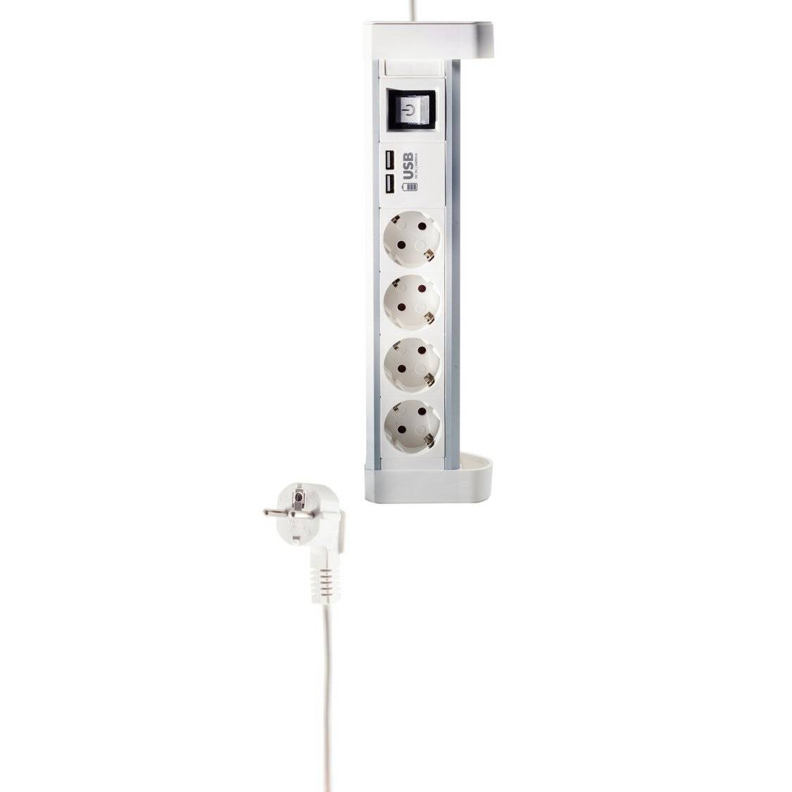 Tischsteckdosenleiste 4-fach Steckdose USB Ladefunktion 2x USB-A 1,5m Kabel Weiß