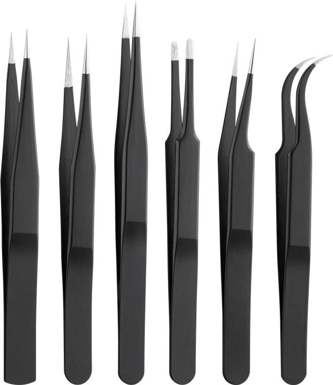 Goobay 41256 Pinzette für Präzision, Pinzettenset 6-teilig mit Spitzpinzette & Flachpinzette, gerade & gebogen, Schwarz-3