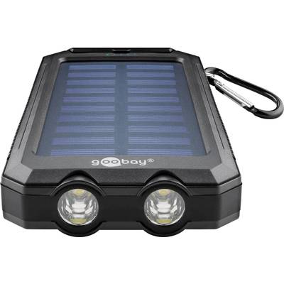 Goobay 49216 Solar Powerbank 8000 mAh, 2x USB-A Anschlüsse, LED-Anzeige, Kompass, Taschenlampe, Solarpanel, Schwarz